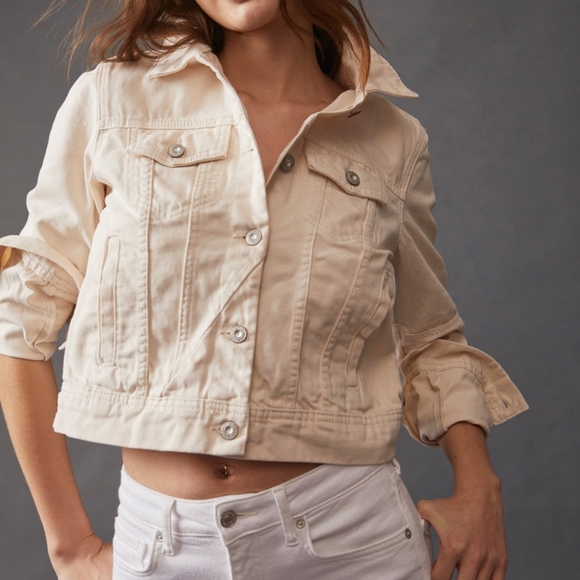 Free People Women's Rumors Denim Jacket Size S ivory - Picture 1 of 13